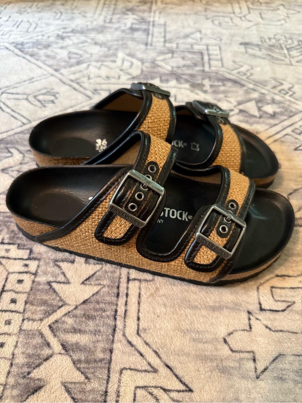 Arizona BIRKENSTOCK Jute Textile  N Size 36 Womens 5 Black NWOB